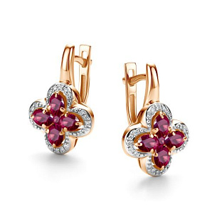 Серьги с английским замком из красного золота с бриллиантом