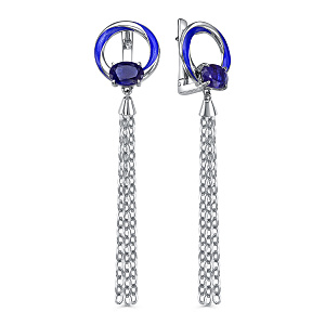 Серьги с английским замком из серебра с сапфирами