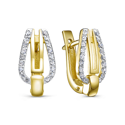 Серьги с английским замком из желтого золота с бриллиантами