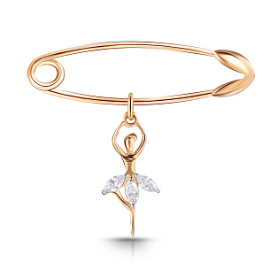 Булавка детская из красного золота с фианитом