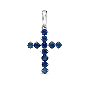 Крест из белого золота с сапфиром