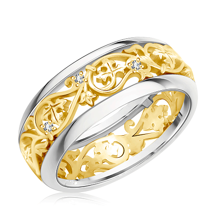 Кольцо обручальное из желтого золота с бриллиантами