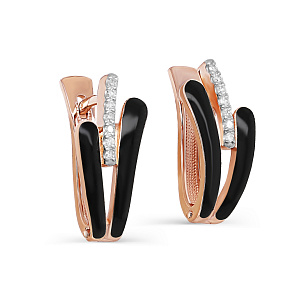 Серьги с английским замком из красного золота с бриллиантом