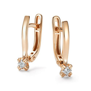 Серьги с английским замком из красного золота с бриллиантом