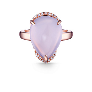 Кольцо из красного золота с бриллиантами, кварцем