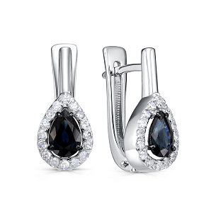 Серьги с английским замком из белого золота с сапфиром