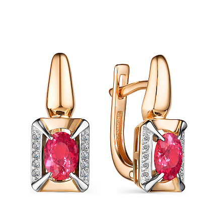 Серьги с английским замком из красного золота с рубинами