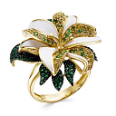 Кольцо из желтого золота с бриллиантом, изумрудами