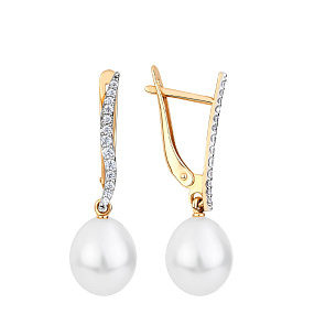 Серьги с английским замком из красного золота с фианитом