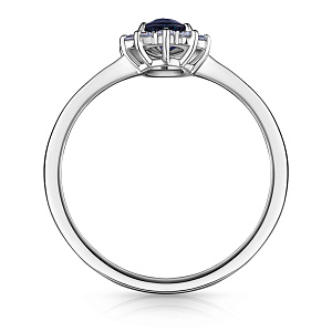 Кольцо из белого золота с бриллиантами, сапфиром