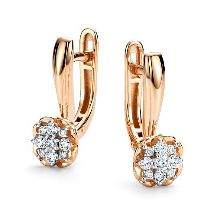 Серьги с английским замком из красного золота с бриллиантами