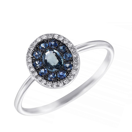 Кольцо из белого золота с бриллиантами, сапфирами