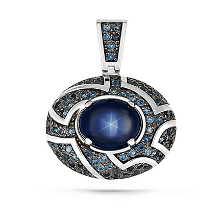 Подвеска из белого золота с сапфиром, топазами