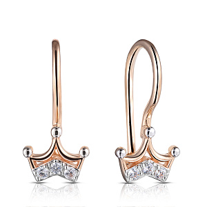 Серьги детские из красного золота с фианитом