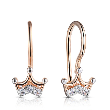 Серьги детские из красного золота с фианитом