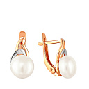 Серьги с английским замком из красного золота с жемчугом