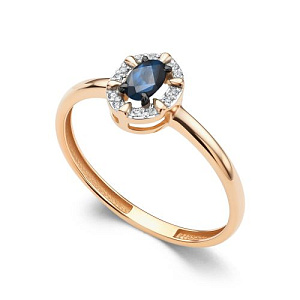 Кольцо из красного золота с бриллиантами, сапфиром