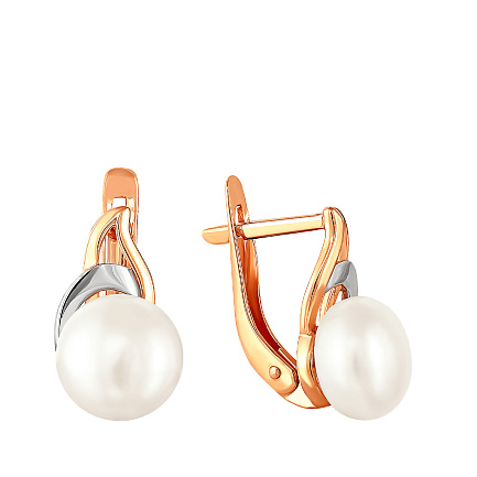 Серьги с английским замком из красного золота с жемчугом