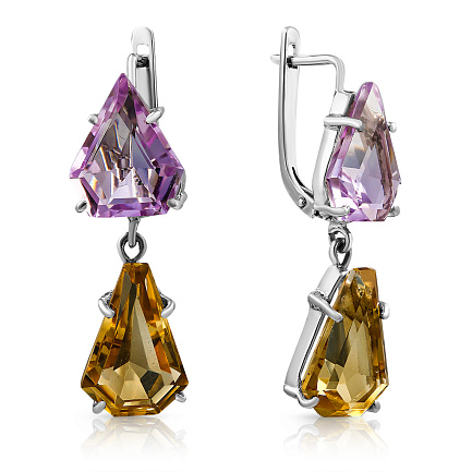 Серьги из серебра с аметистом, цитрином