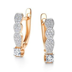 Серьги с английским замком из красного золота с бриллиантом