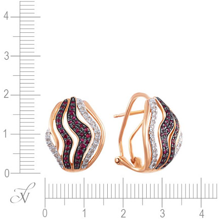 Серьги из красного золота с бриллиантами, рубинами