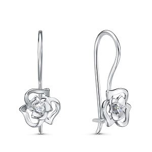 Серьги с французским замком из серебра с фианитами