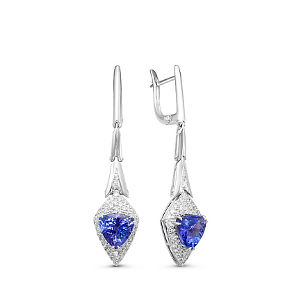 Серьги из белого золота с бриллиантами, танзанитами