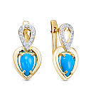 Серьги из желтого золота с бриллиантами, бирюзой