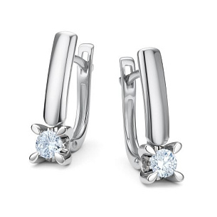 Серьги с английским замком из белого золота с бриллиантом