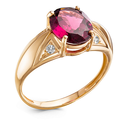 Кольцо из красного золота с бриллиантами, родолитом