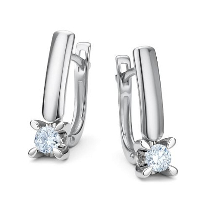 Серьги с английским замком из белого золота с бриллиантами