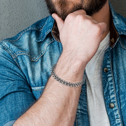 Браслет ручной работы из серебра, плетение бисмарк