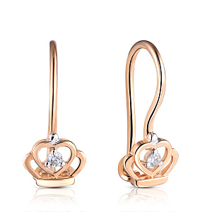 Серьги детские из красного золота с бриллиантами