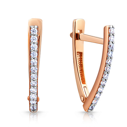 Серьги с английским замком из красного золота с фианитом