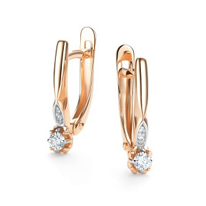 Серьги с английским замком из красного золота с бриллиантами