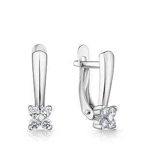 Серьги с английским замком из белого золота с бриллиантом