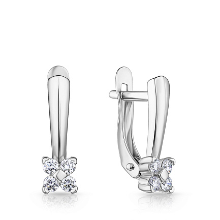 Серьги с английским замком из белого золота с бриллиантами