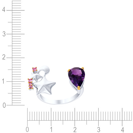 Кольцо из серебра с аметистом, фианитом