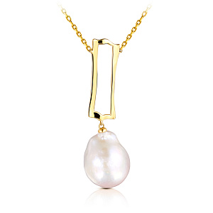 Колье из желтого золота с жемчугом, плетение якорное