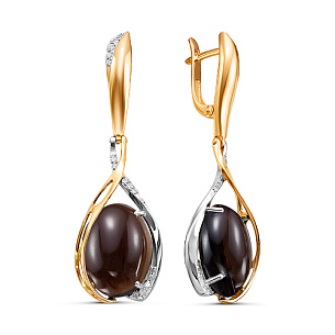 Серьги с раухтопазом и бриллиантами из комбинированного золота