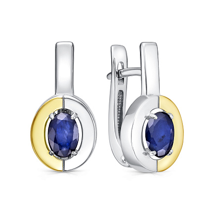 Серьги с английским замком из серебра с сапфирами