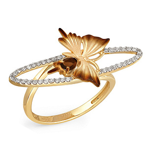 Золотое кольцо с раухтопазом, бриллиантами