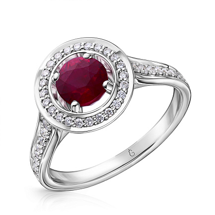 Кольцо из белого золота с бриллиантами, рубином