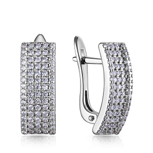 Серьги с английским замком из серебра с фианитом