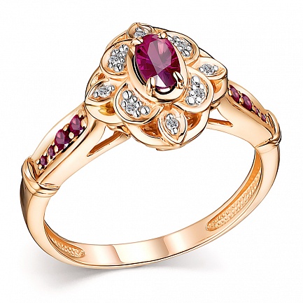 Кольцо из красного золота с бриллиантами, рубином