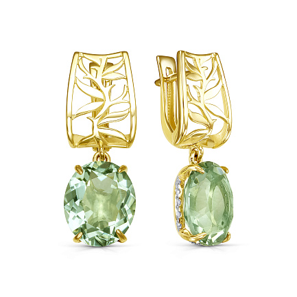 Серьги с английским замком из желтого золота с бриллиантами