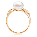Кольцо из красного золота с жемчугом, фианитом