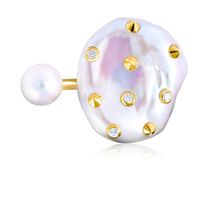 Кольцо из желтого золота с бриллиантами, жемчугом