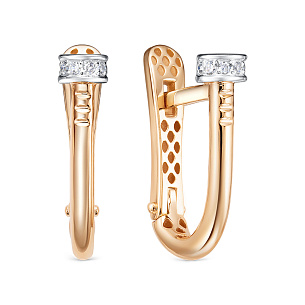 Серьги с английским замком из красного золота с бриллиантом