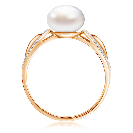 Кольцо из красного золота с жемчугом, фианитом